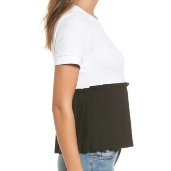 New Halogen Pleated Peplum Hem Color Block Short Sleeve Top Petite Size Small - Picture 3 of 16